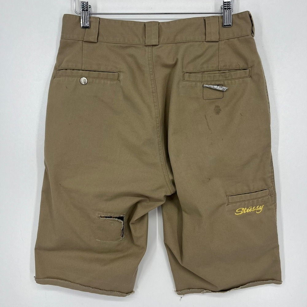 Stussy Workgear Mens 30 Khaki Tan Distressed Cut Off Work Shorts Made in USA 90s